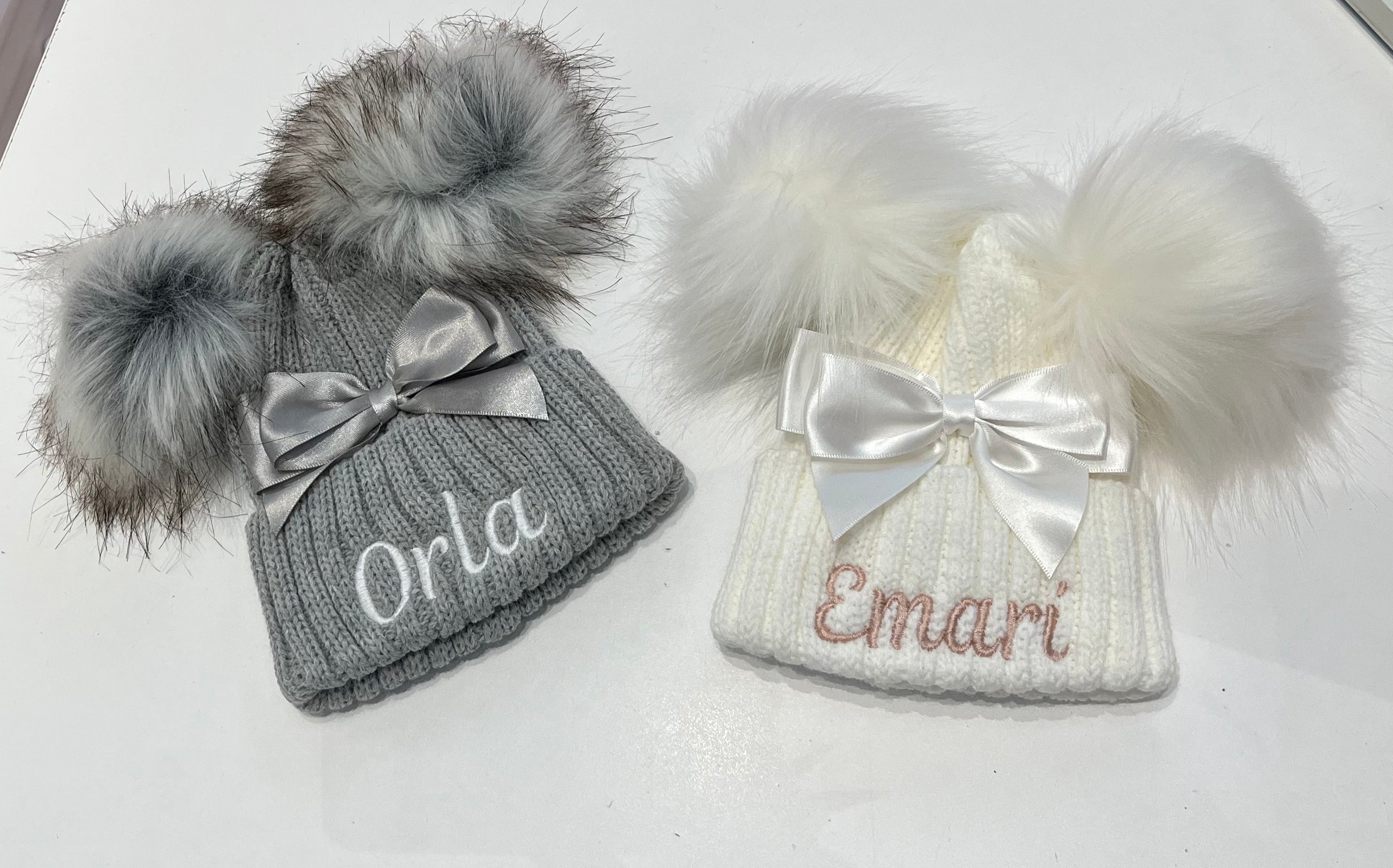 Satin Bow Double Pom Hat