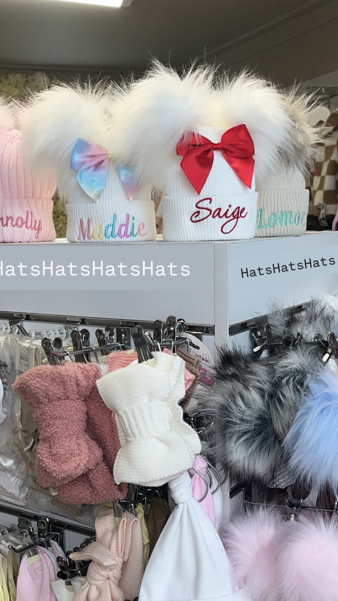 Pastel Rainbow Bow Double Pom Hat