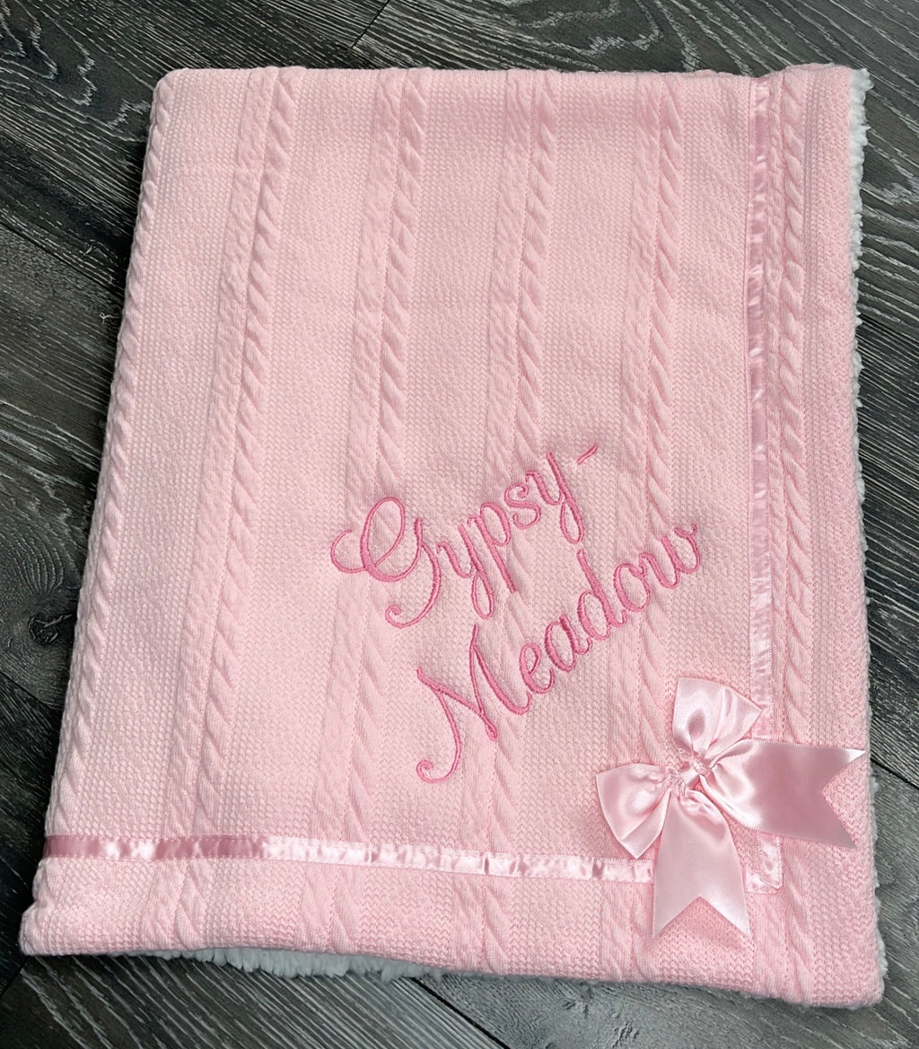 Luxury Cable Knit Baby Blanket with Bow