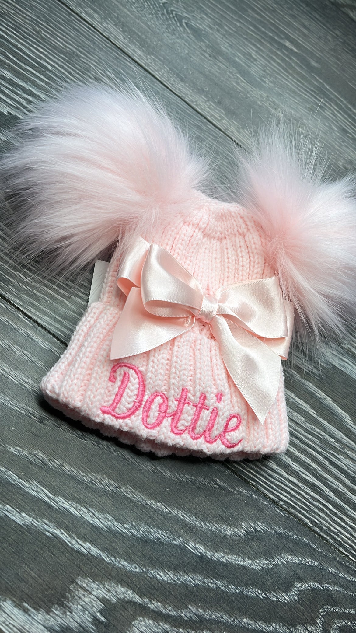 Satin Bow Double Pom Hat