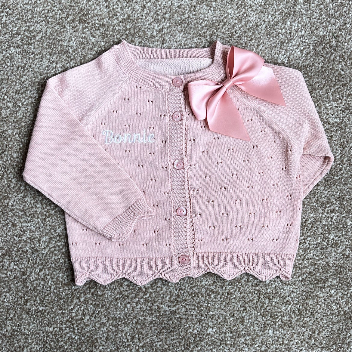 Cardigan with Collar Satin Bow