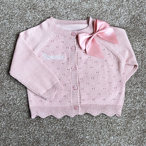 Cardigan with Collar Satin Bow