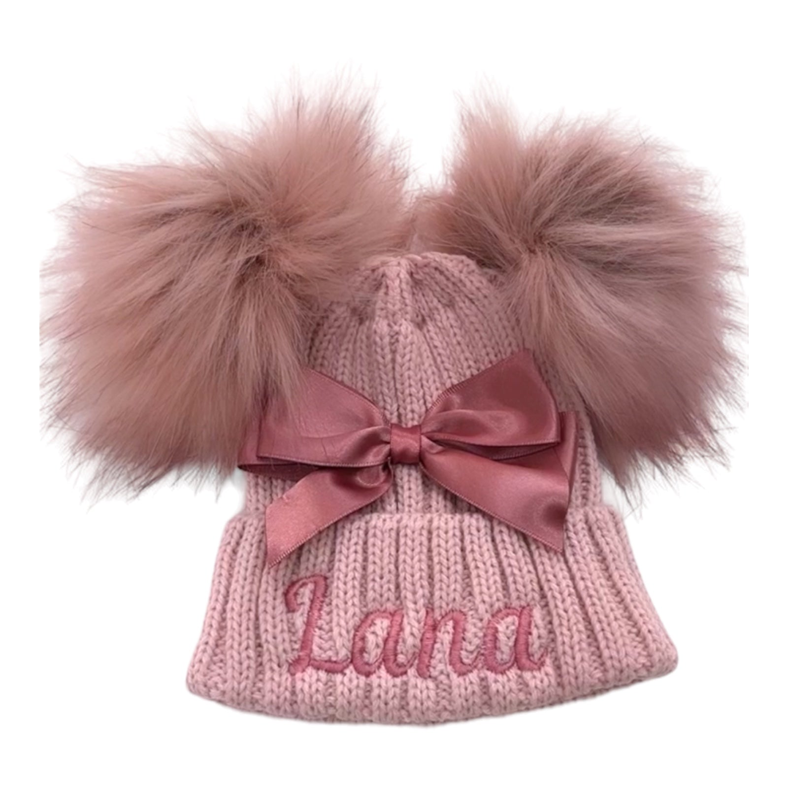 Satin Bow Double Pom Hat