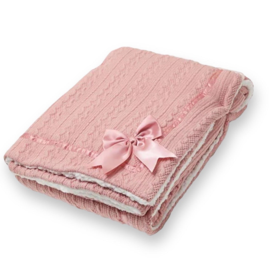 Luxury Cable Knit Baby Blanket with Bow