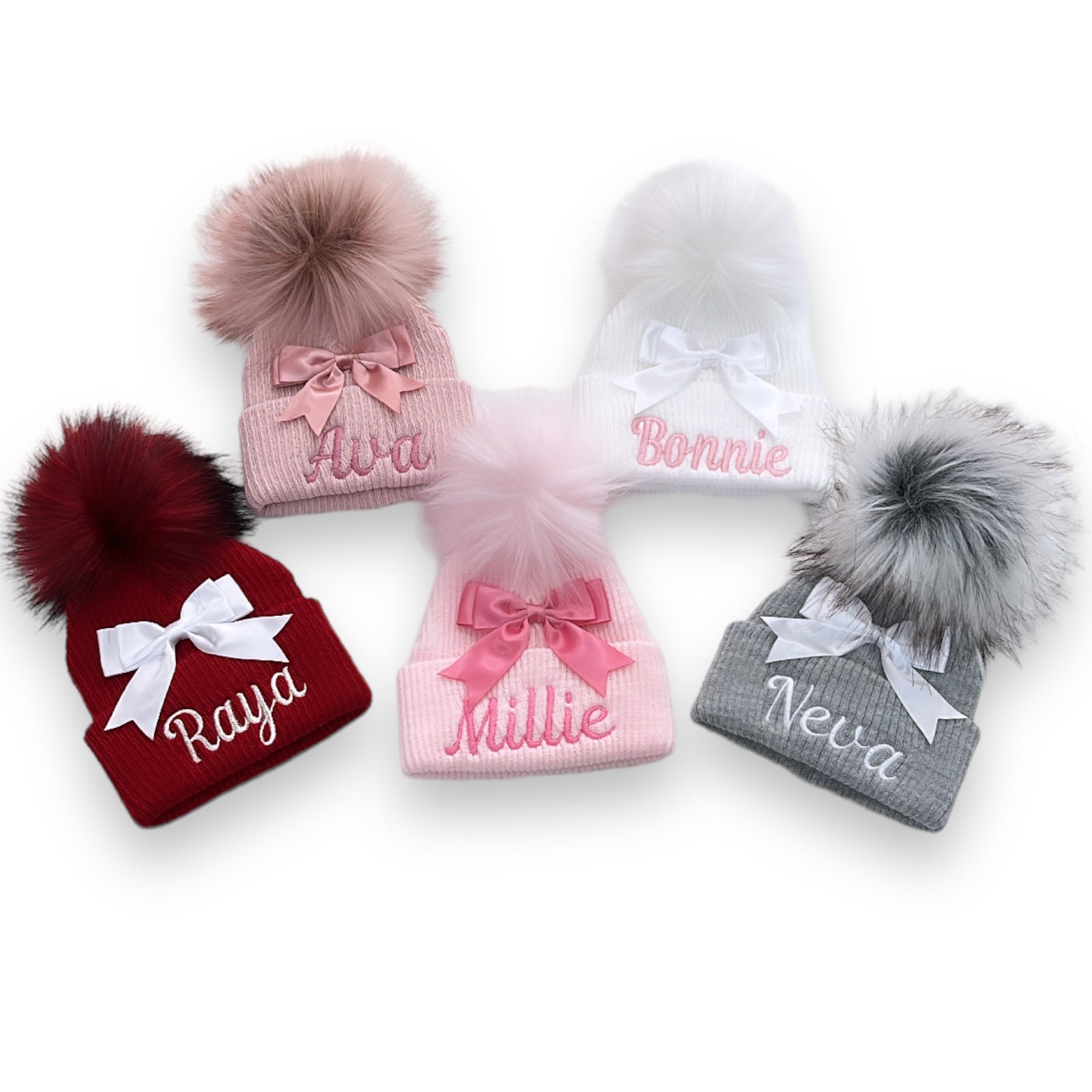 Ribbed Pom Hat with Satin Bow