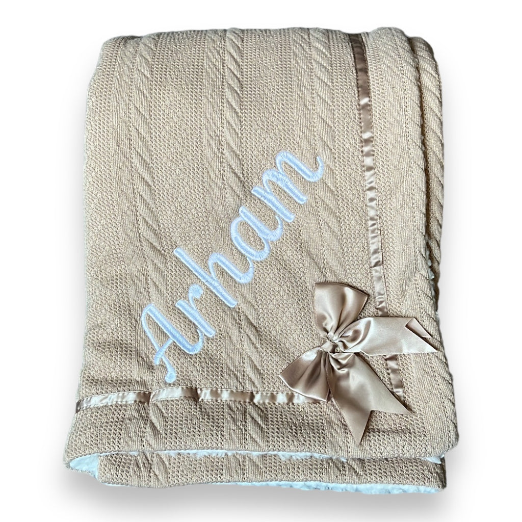 Luxury Cable Knit Baby Blanket with Bow