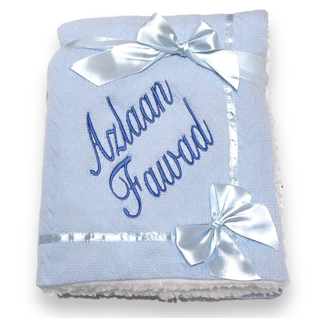 Luxury Cable Knit Baby Blanket with Bow