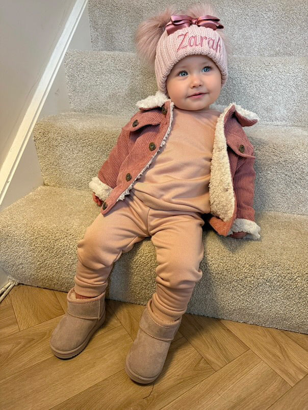 Satin Bow Double Pom Hat