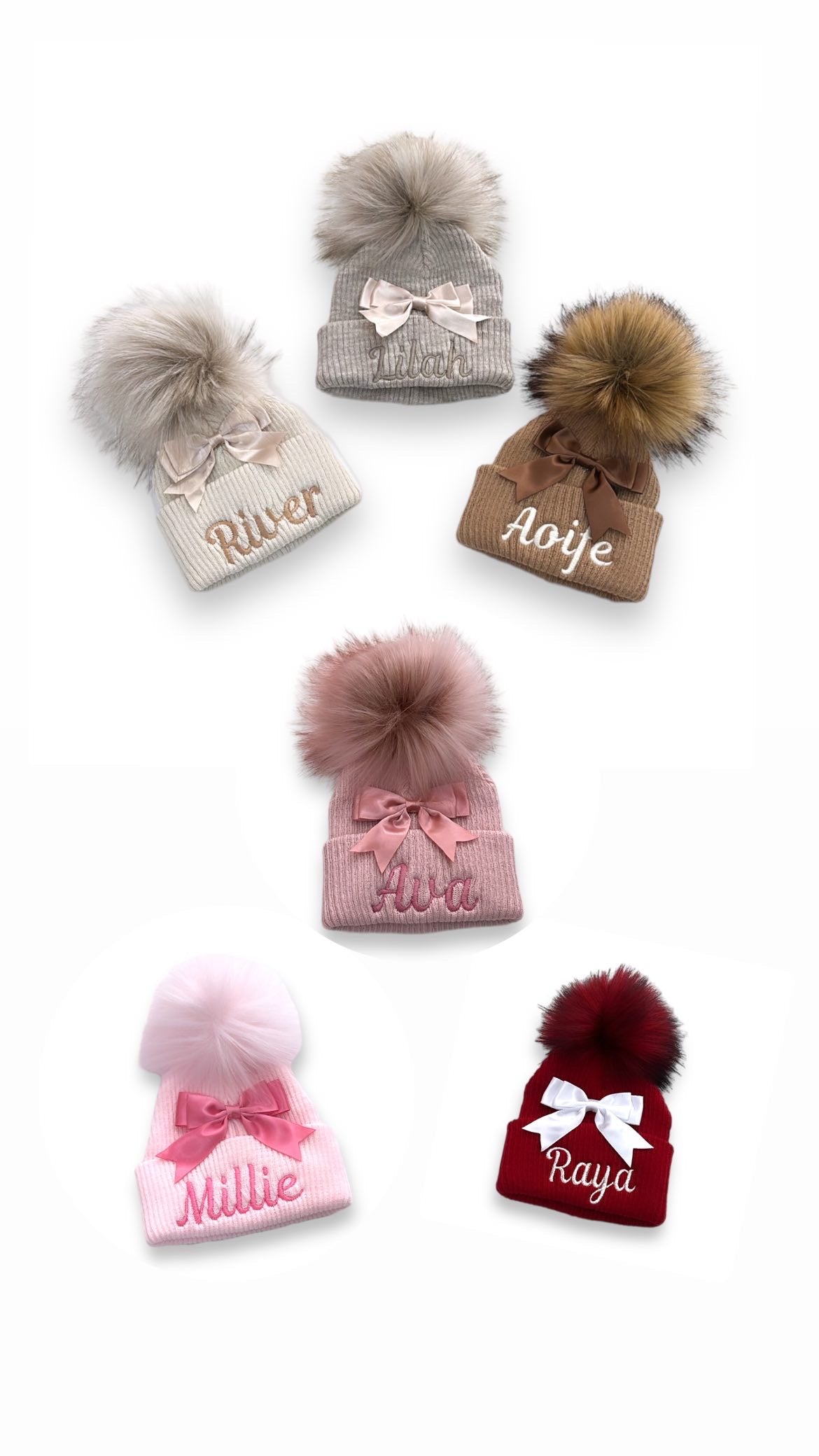 Ribbed Pom Hat with Satin Bow