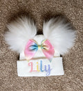 Pastel Rainbow Bow Double Pom Hat