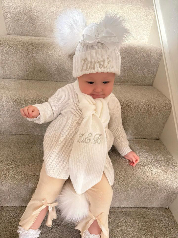Satin Bow Double Pom Hat