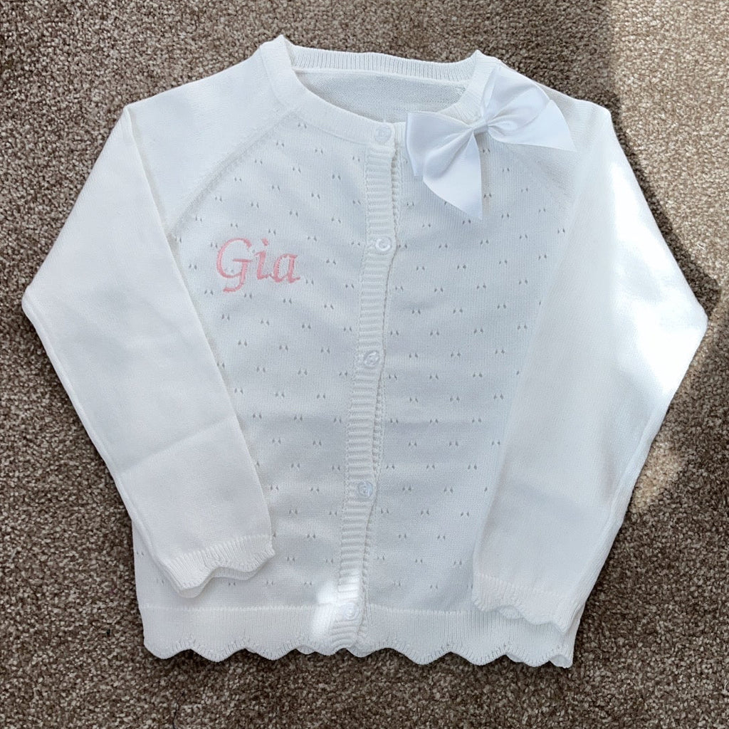 Cardigan with Collar Satin Bow
