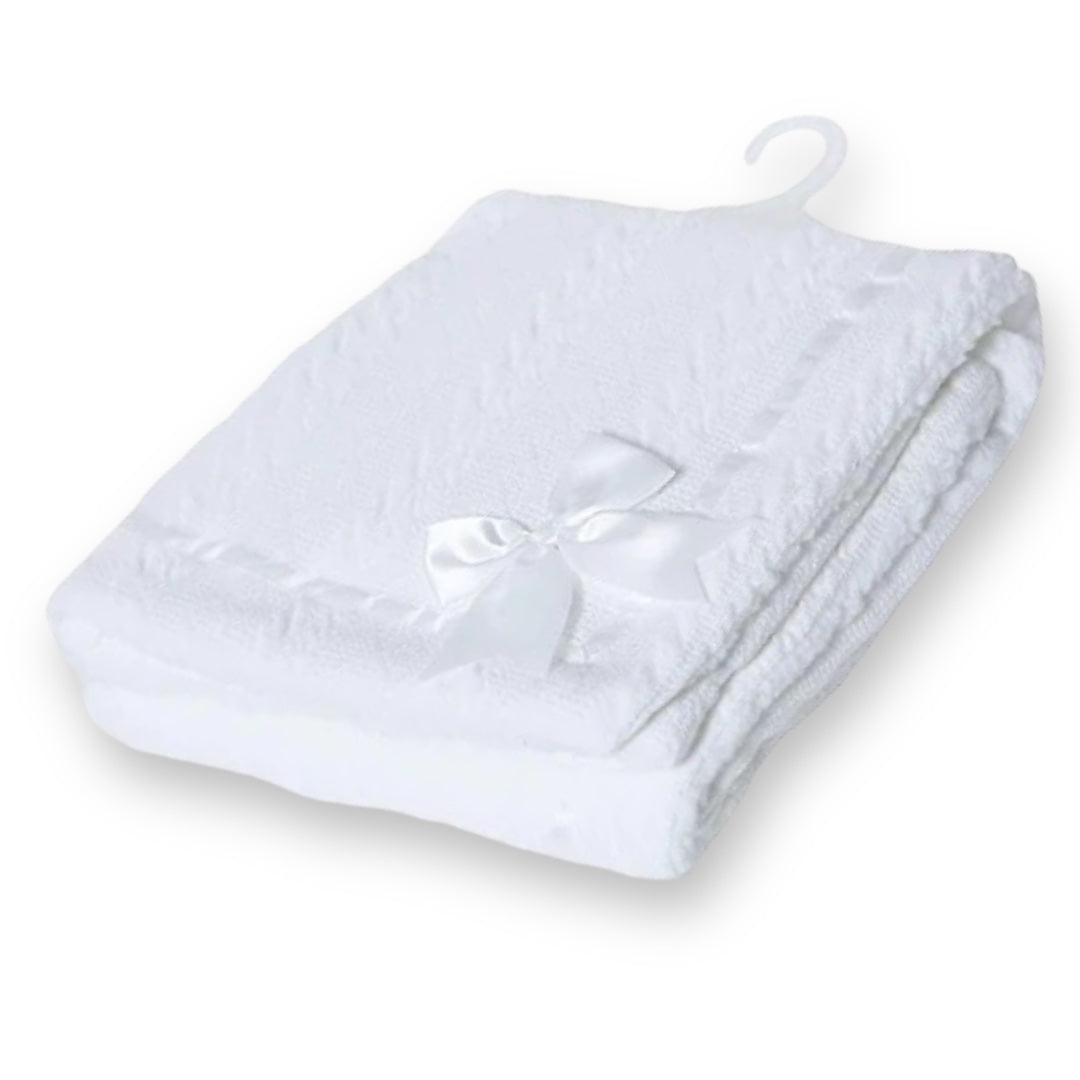 Luxury Cable Knit Baby Blanket with Bow