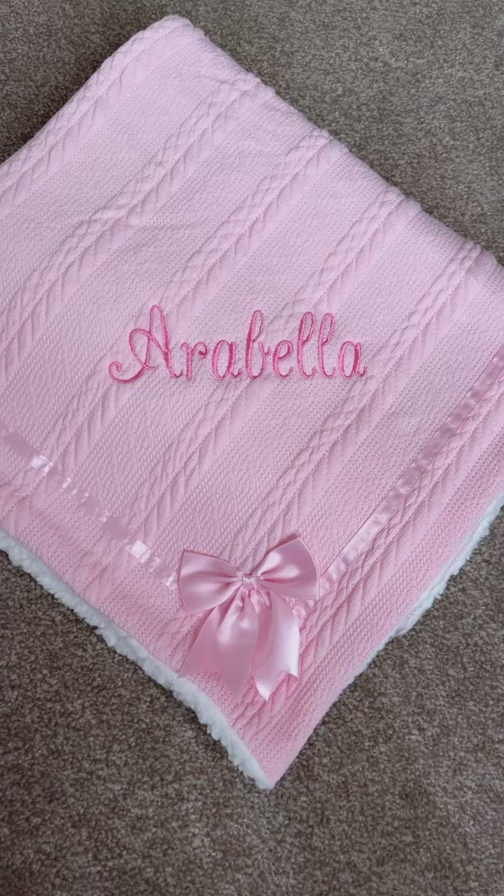 Luxury Cable Knit Baby Blanket with Bow